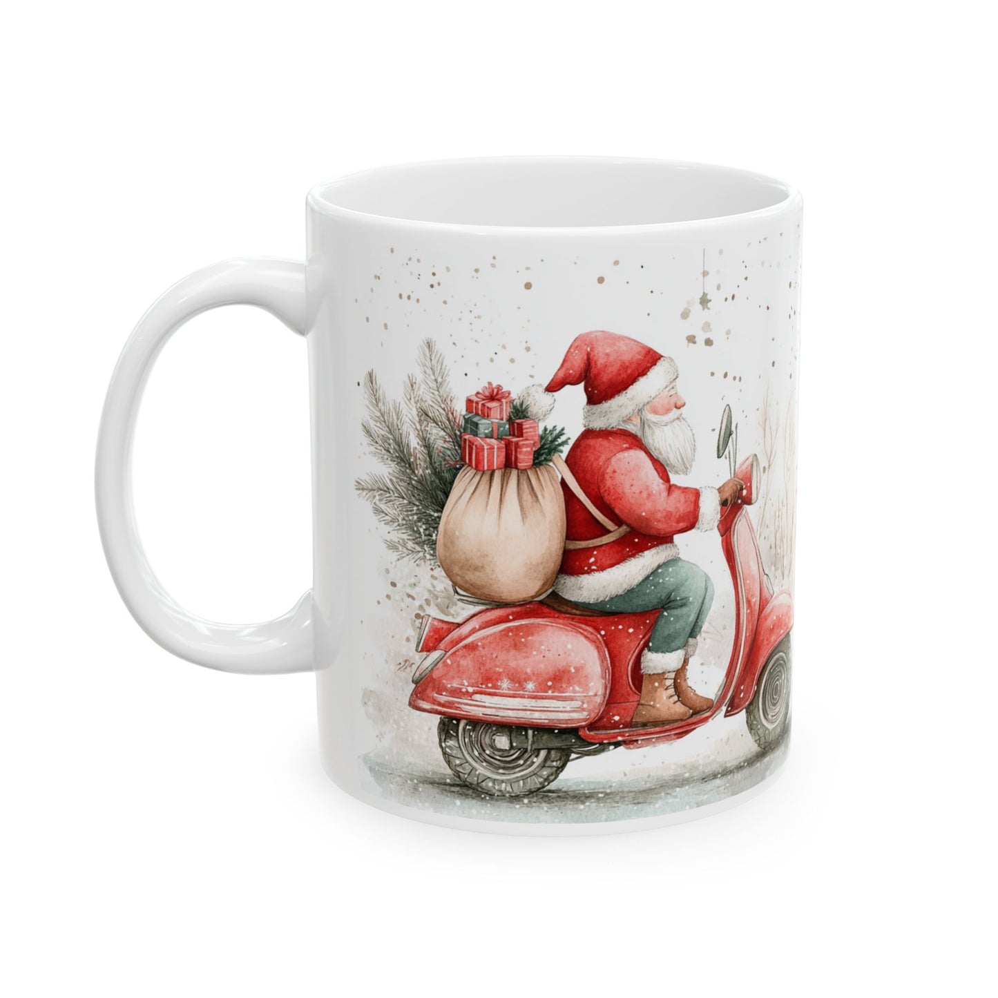 Santa on a Scooter Ceramic Mug