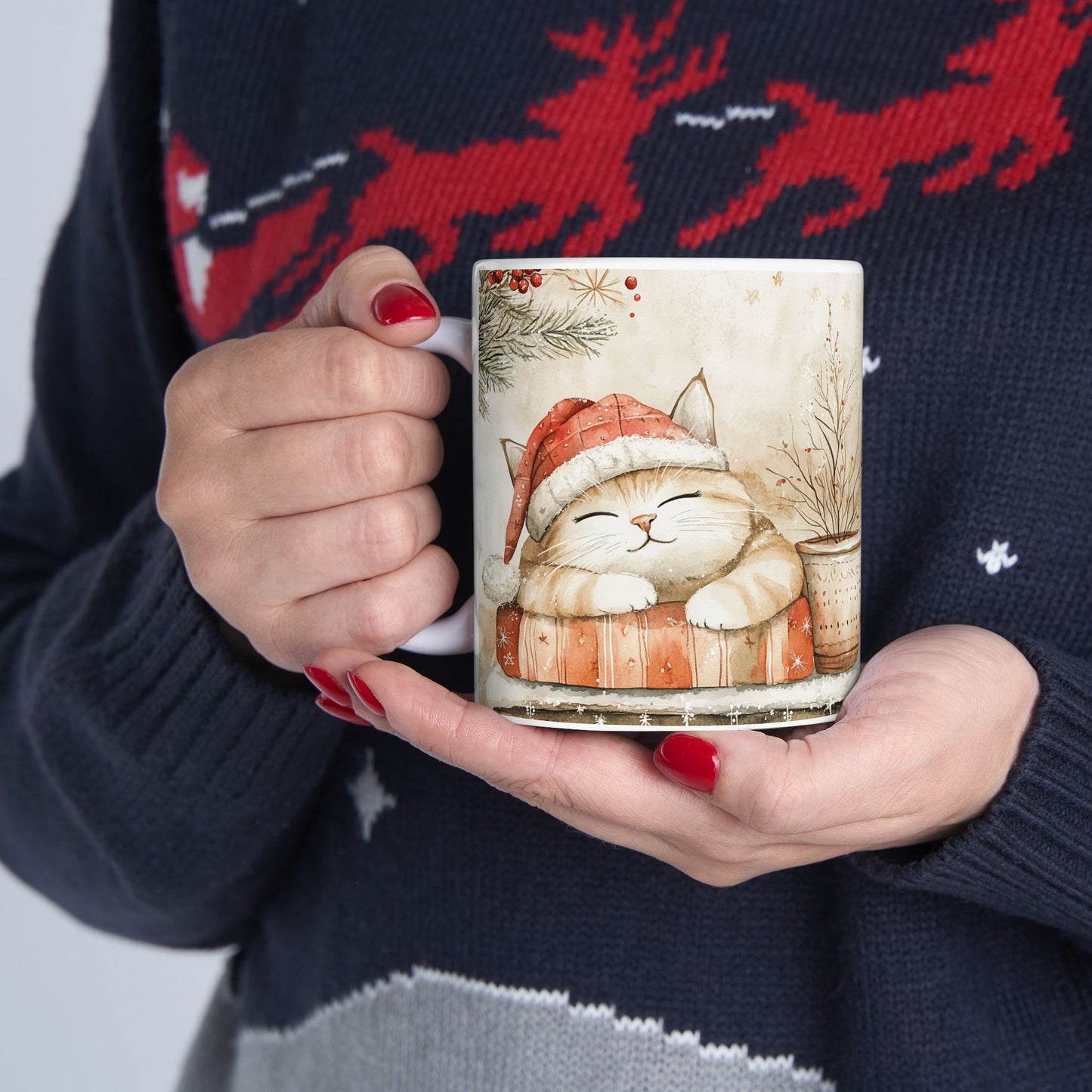 Cozy Winter Cat Ceramic Mug