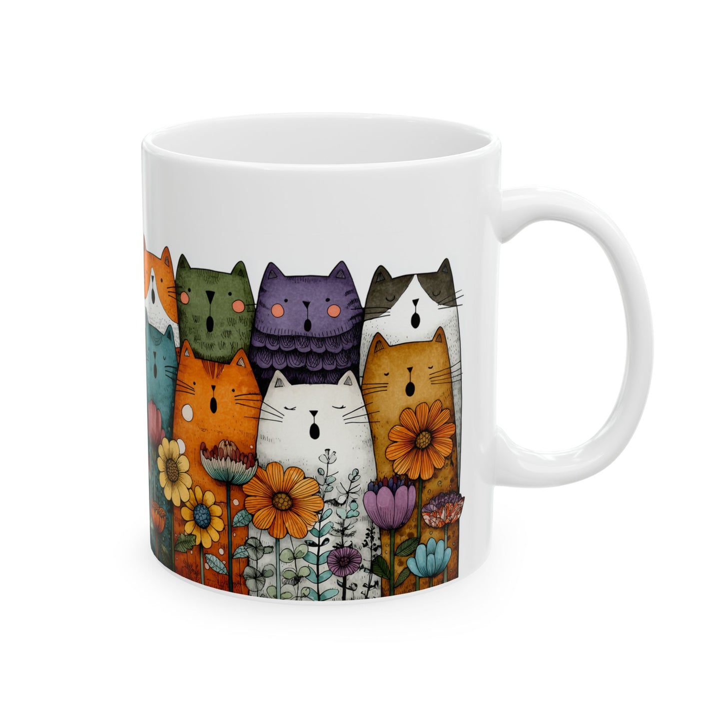 Colorful Cat Floral Ceramic Mug