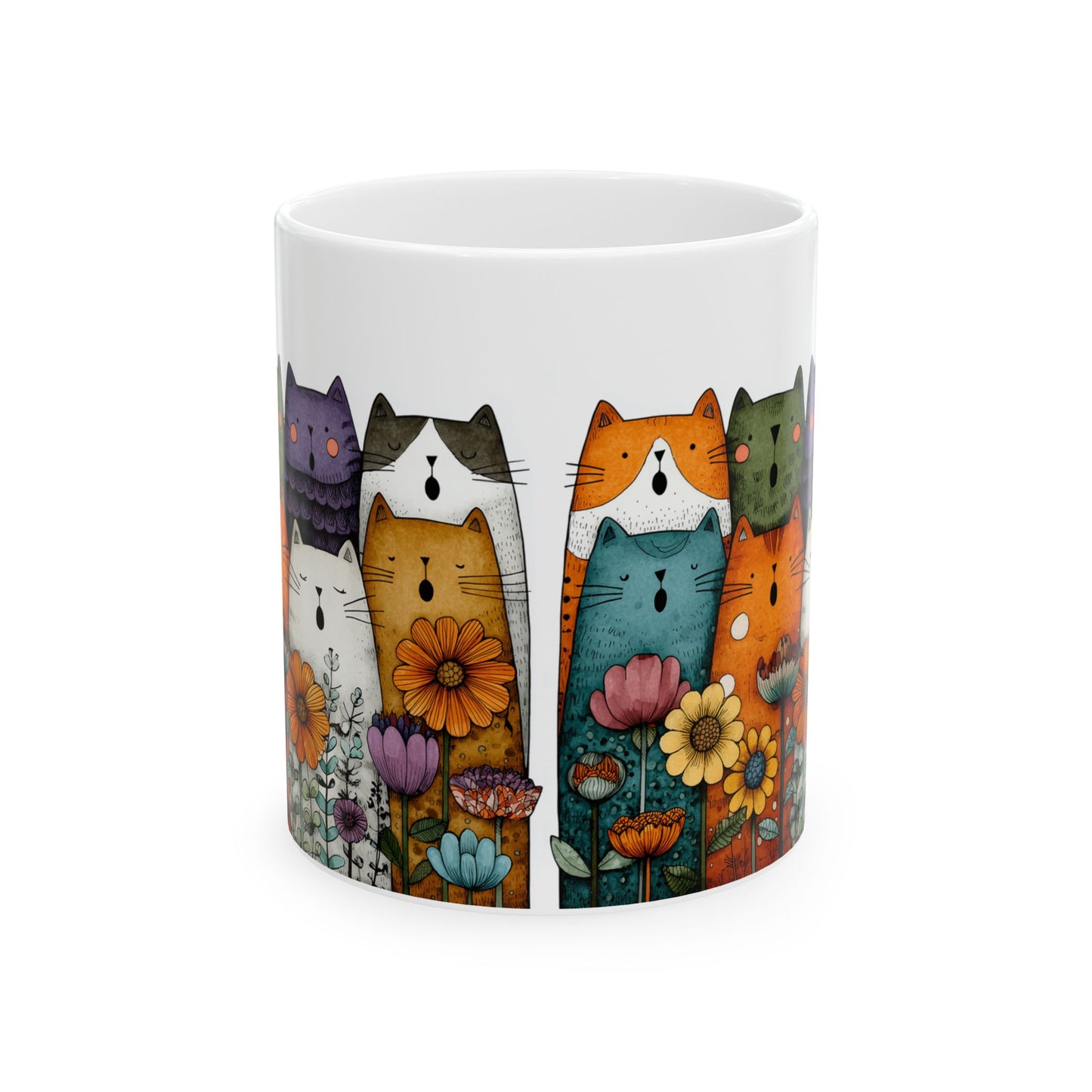 Colorful Cat Floral Ceramic Mug