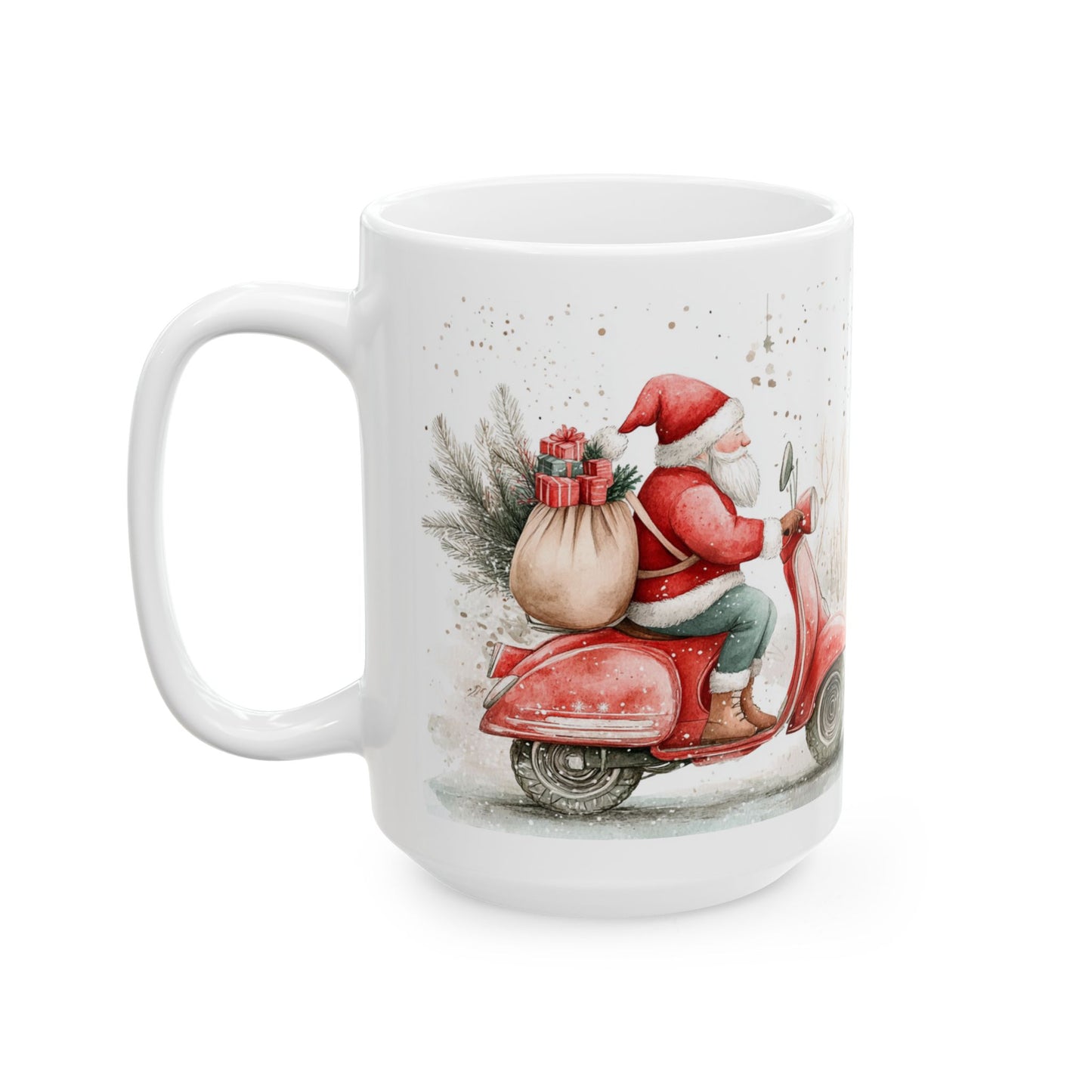 Santa on a Scooter Ceramic Mug