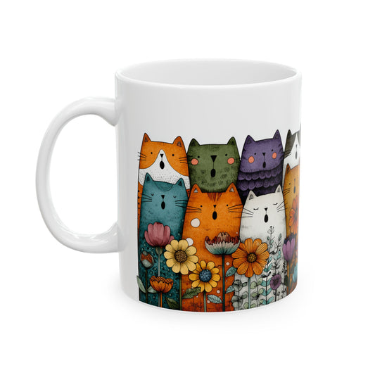 Colorful Cat Floral Ceramic Mug
