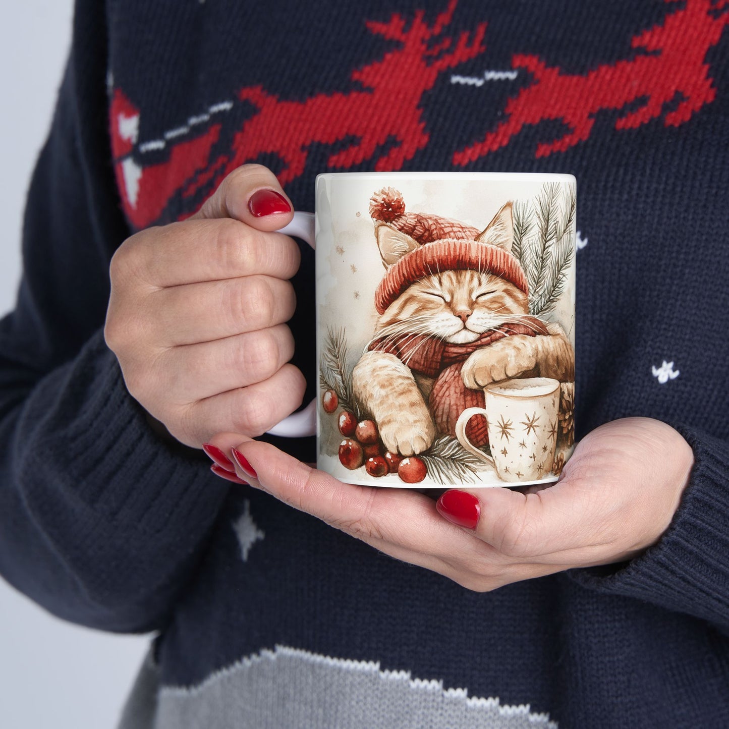 Cozy Christmas Cat Ceramic Mug
