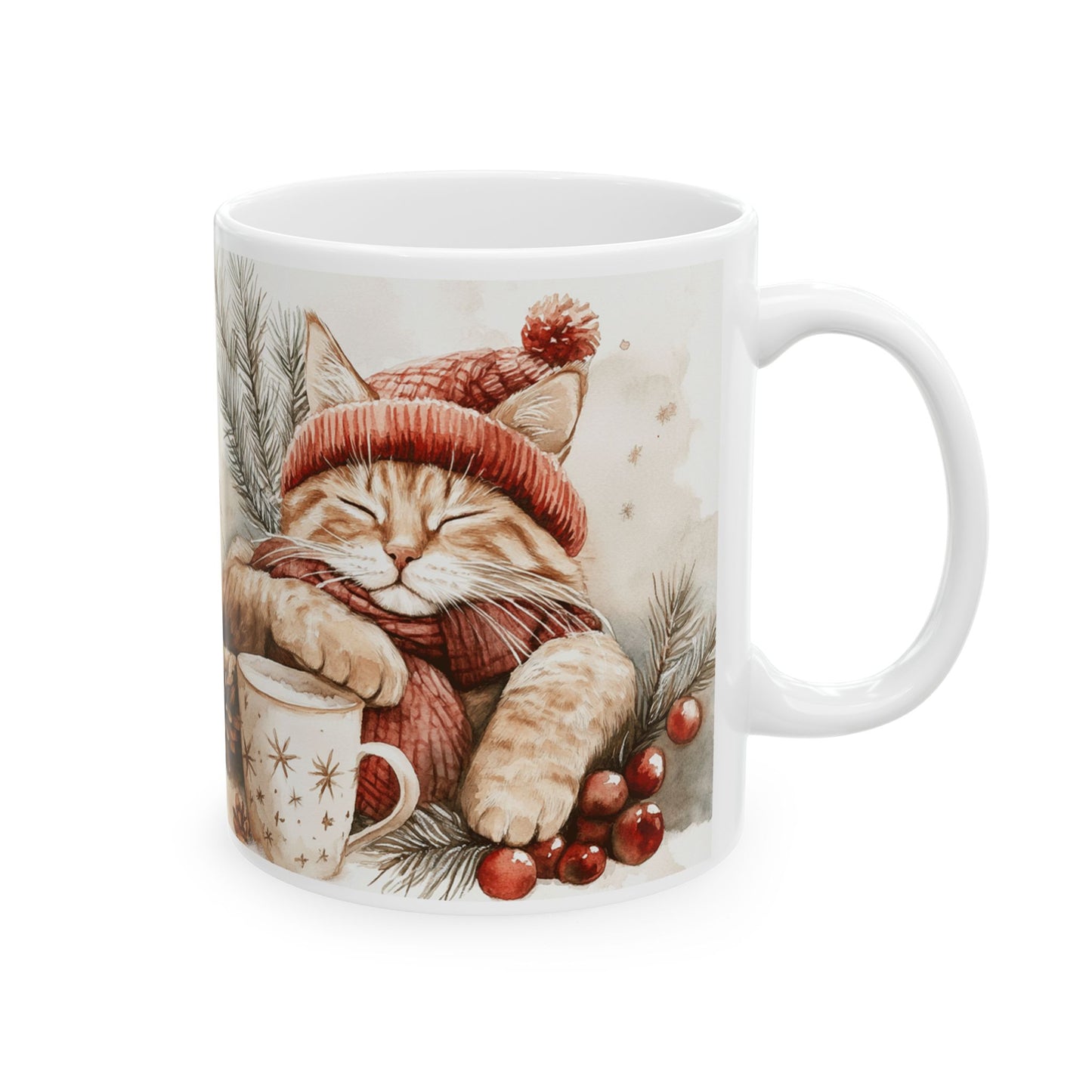 Cozy Christmas Cat Ceramic Mug