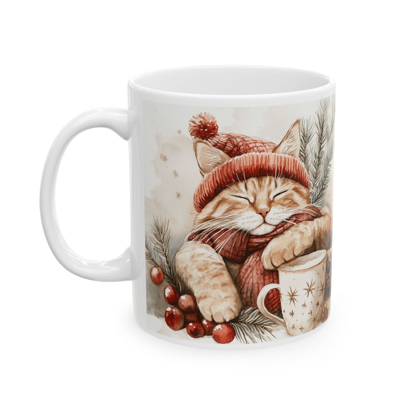 Cozy Christmas Cat Ceramic Mug