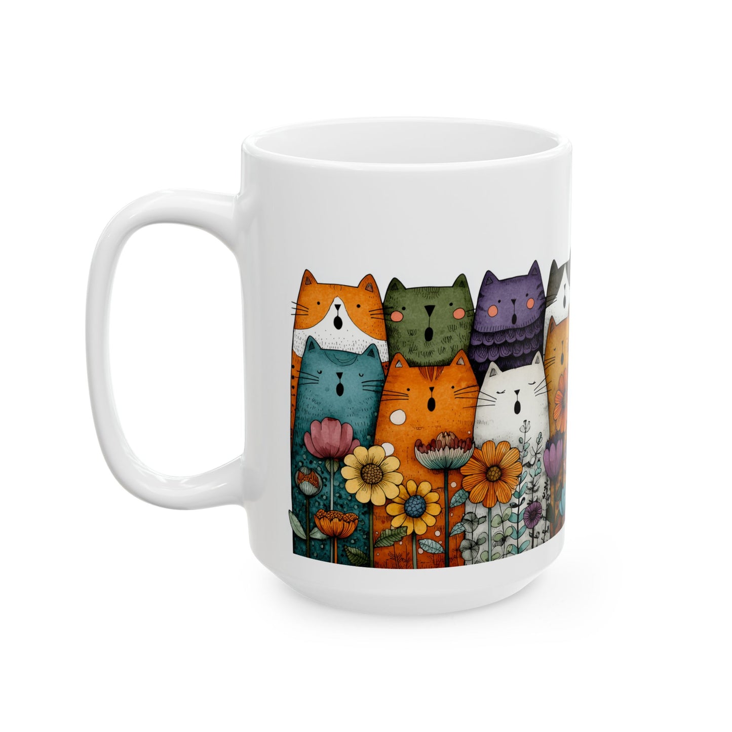 Colorful Cat Floral Ceramic Mug