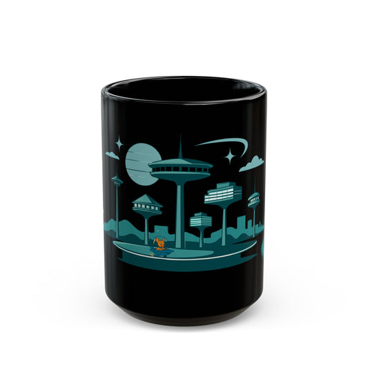 Dogs in Space Retro Sci-Fi Black Mug