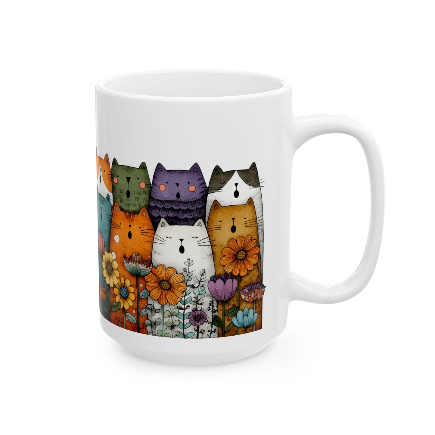 Colorful Cat Floral Ceramic Mug
