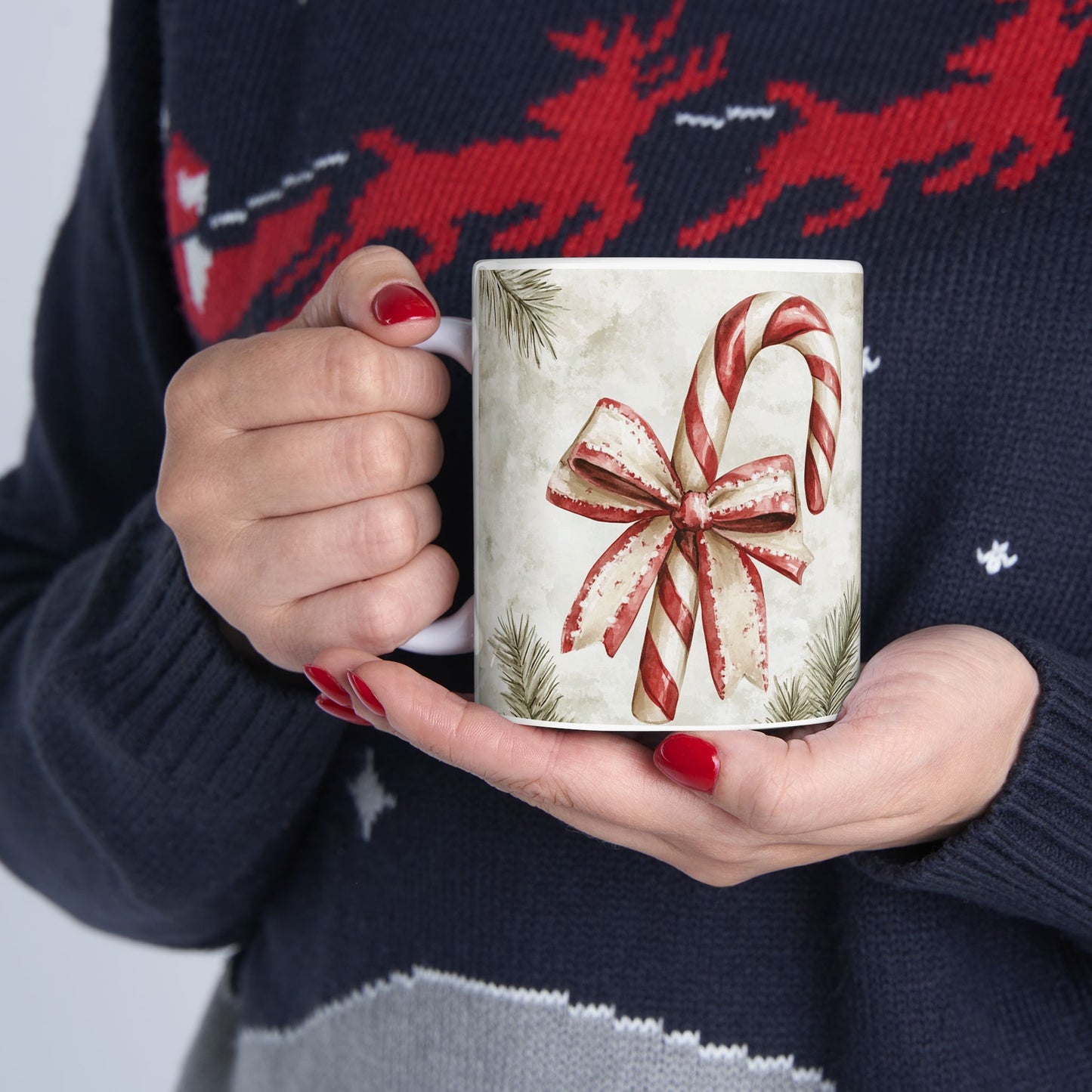 Holiday Candy Cane Ceramic Mug