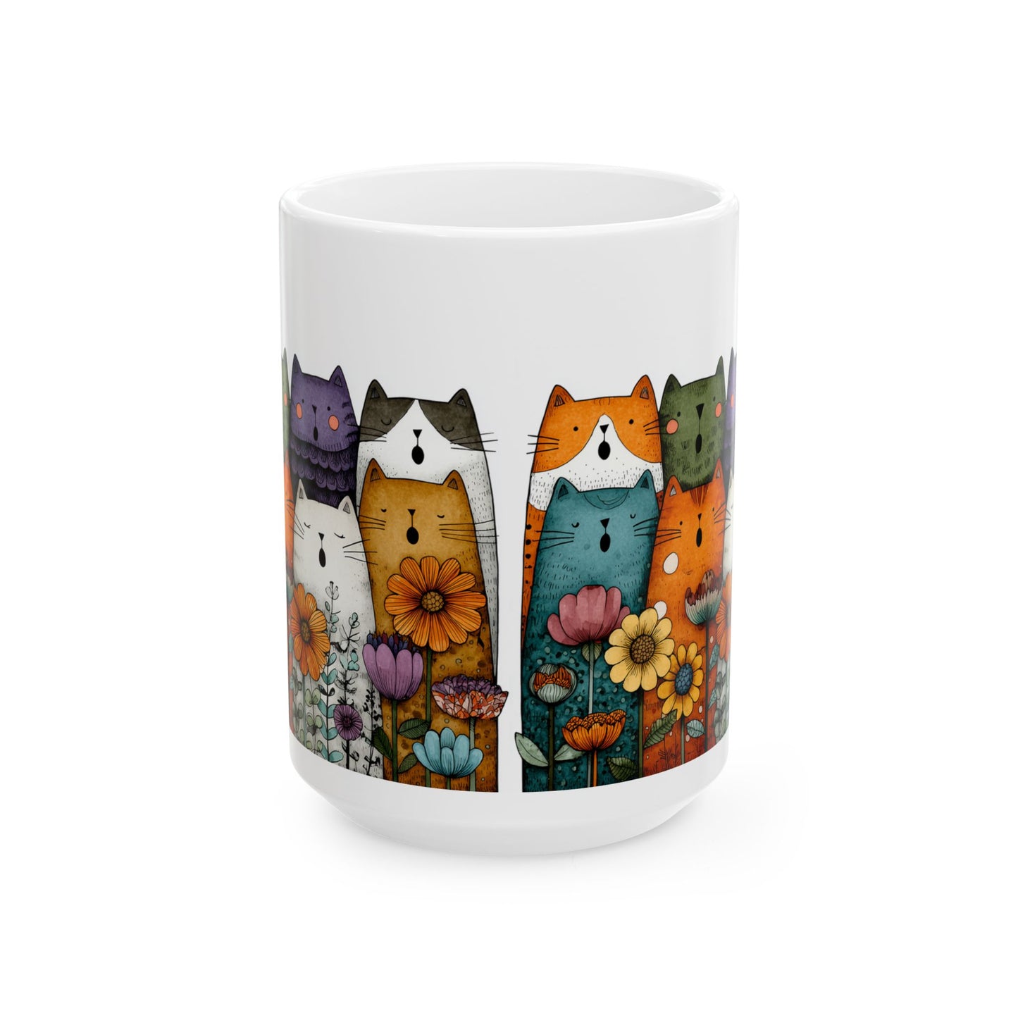 Colorful Cat Floral Ceramic Mug