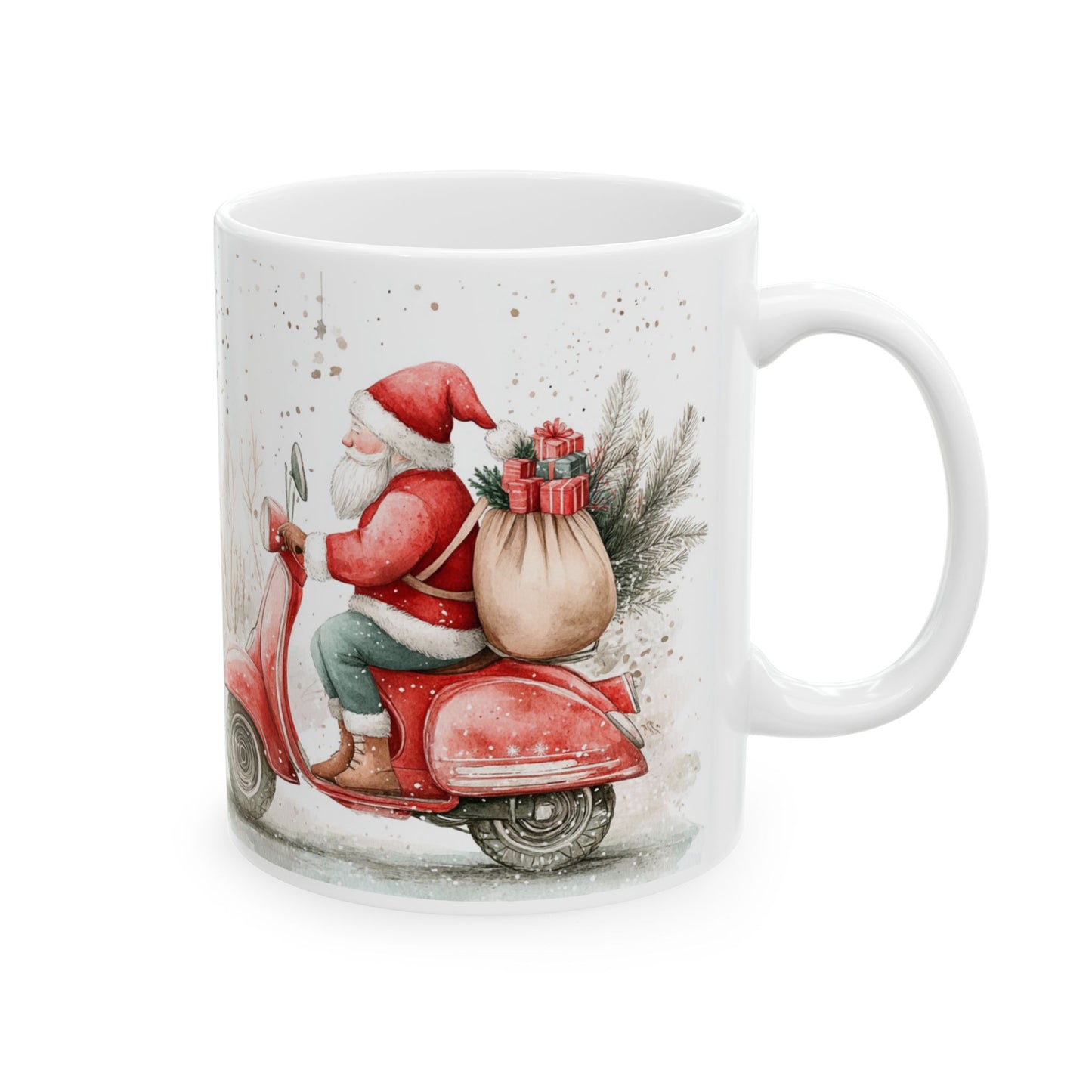 Santa on a Scooter Ceramic Mug