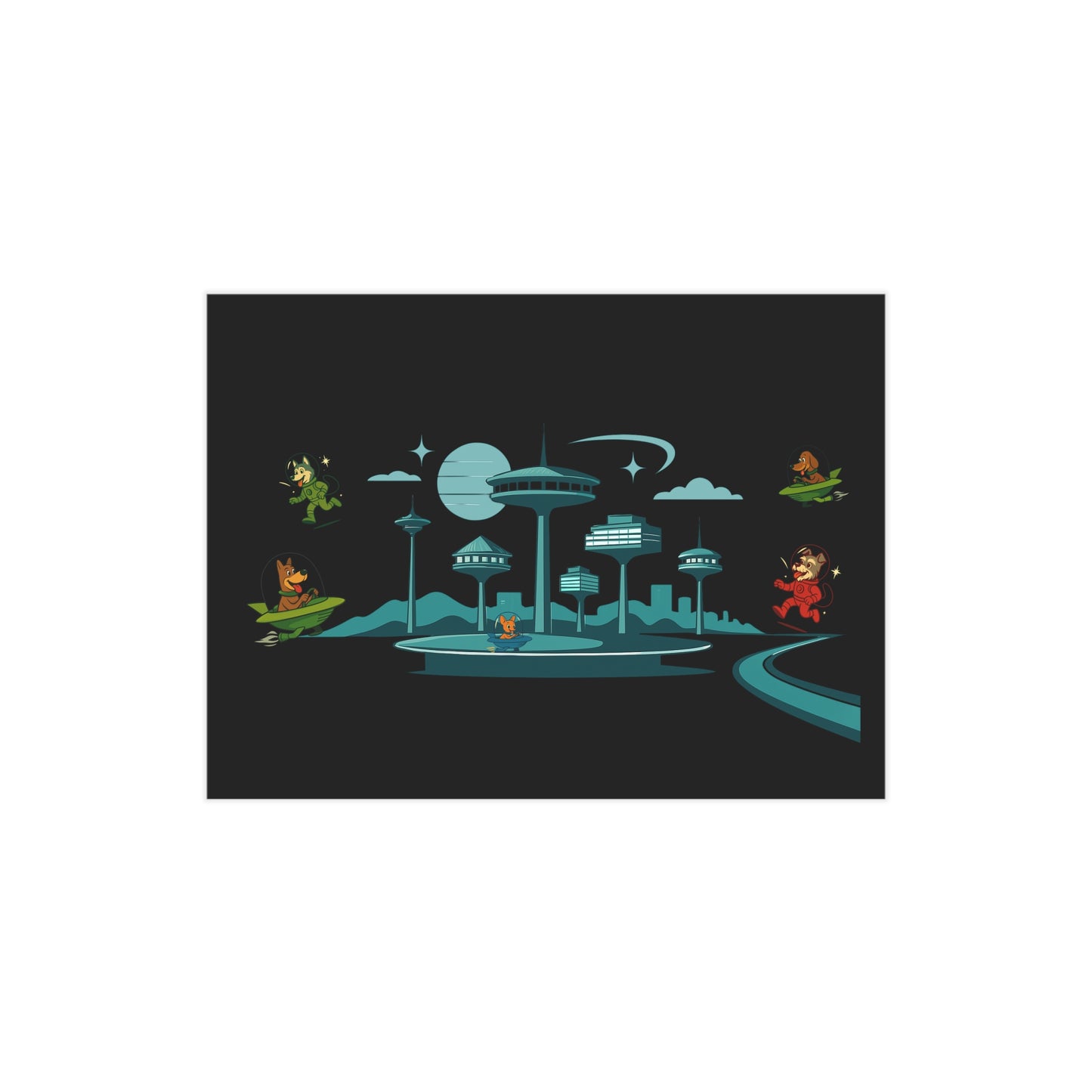 Dogs in Space Retro Sci-Fi Black Mug